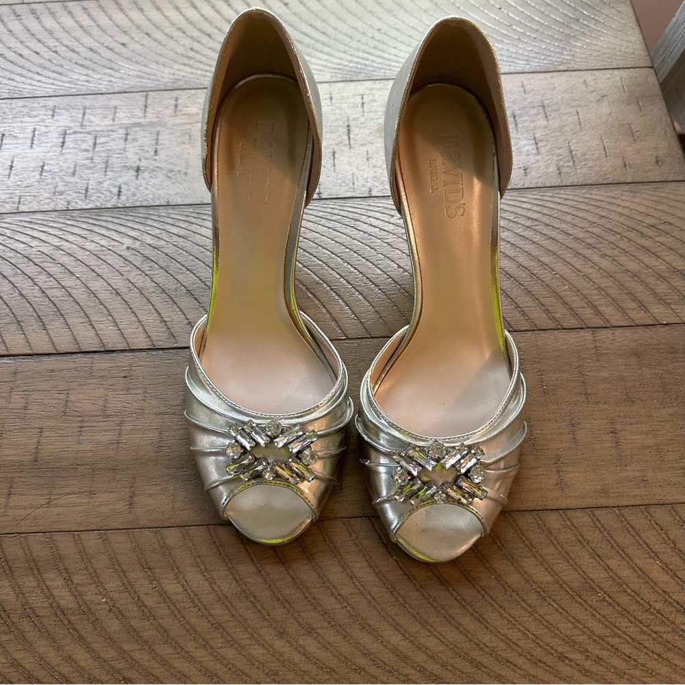 David’s Bridal Silver Strappy Heels